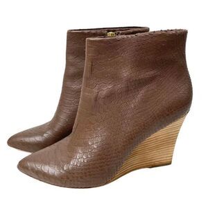 Joie Jalena Embossed Pointy Wedge Leather‎ Boots Sz 39 brown boho